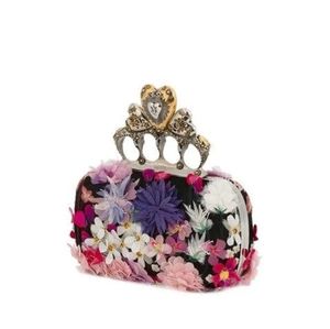 Alexander McQueen HEART KNUCKLE SHORT FLORAL EMBROIDERED BOX CLUTCH IN MULTI